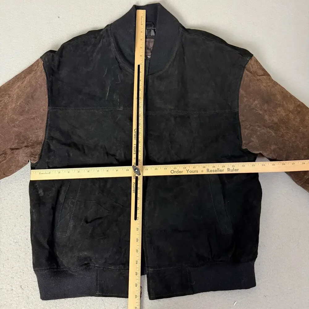 Dona Michi Men’s 3XL Black Brown Leather Suede Bomber Jacket Full Zip